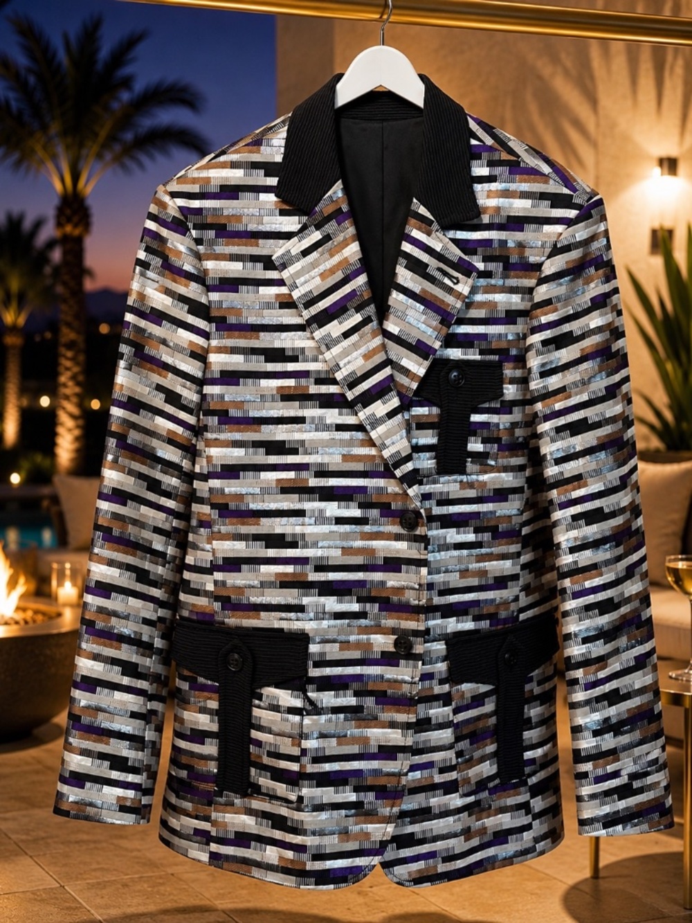 Mr Turk Men’s 42L Metallic Purple Silver Gold Evening Blazer Jacket